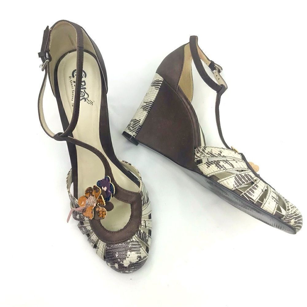 Carlos Santana INSTINCT Leather Cutout Animal Print Wedge Sandals